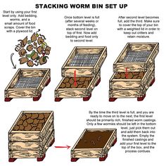 instructions for stacking wooden bins in the process of being used to grow vegetables