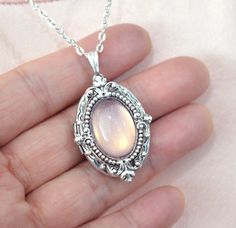 Pinkish Moon Stone Glass Oval Locket Victorian Filigree Glass - Etsy Unique Locket Necklace, Ciel Black Butler, Unique Locket, Victorian Filigree, Toro Inoue, Necklace Photo, Antique Locket, Fancy Jewellery Designs