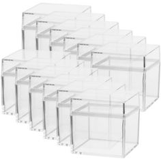 six clear acrylic boxes with dividers on each side and one in the middle