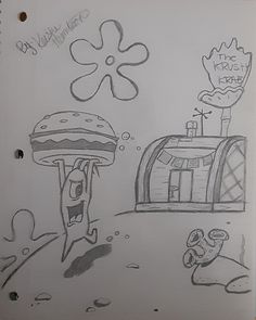 a drawing of a mushroom and other items