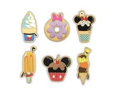 the mickey mouse pin set includes cupcakes, donuts, and ice cream