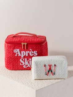 Carry all your odds and ends in subtle seasonal style with Shiraleah's Slope Zip Pouch! This petite pouch is the perfect size to store makeup, jewelry, and anything else you might need to keep in one place on your next ski trip. Made from trendy tweed fabric in a subtle ivory color with a subtle sparkle of lurex thread, the compact cosmetic case features an adorable embroidered design of a pair of red skis and poles. Pair with other items from Shiraleah's Apres Ski Collection to complete your lo Ski Trip Gift Basket, Gifts For Sister Christmas, Ski Trip Essentials, Christmas Gift For Brother, Ski Sweatshirt, Apres Ski Outfits, Christmas Gifts For Brother, Spa Wraps, Gift Guide Women