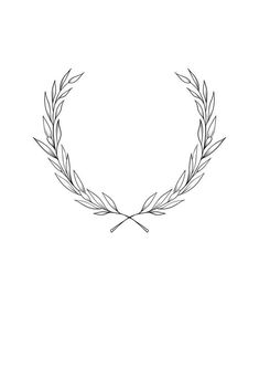 a black and white drawing of a laurel wreath with two crossed spears in the center