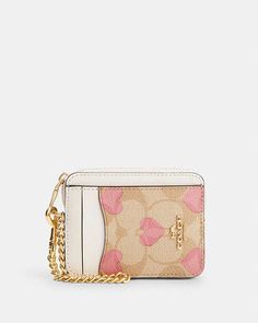 COACH® | Zip Card Case In Signature Canvas With Heart Print Coach Zip Card Case, My Style Bags, Luxury Bags Collection, Handbag Essentials, Cute Wallets, Girly Bags, Jewelry Accessories Ideas, Coach Outlet, Fancy Bags