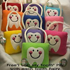 a group of tooth bags with faces on them