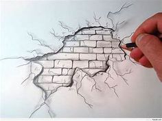 a hand drawing a brick wall with a pencil