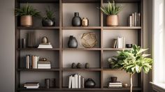 a bookshelf filled with lots of different types of plants