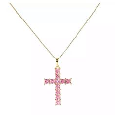 Pink Pendant Jewelry With Clavicle Chain, Pink Pendant Necklace With Adjustable Chain, Pink Jewelry With Adjustable Chain For Parties, Pink Clavicle Chain Jewelry For Gift, Feminine Pink Jewelry With Adjustable Chain, Pink Pendant Necklace With Clavicle Chain, Pink Cross Pendant Jewelry As Gift, Pink Cross Pendant Necklace For Gift, Dainty Pink Clavicle Chain Jewelry