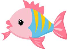 a pink and blue fish with yellow stripes