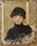 an old painting of a young boy with black hair