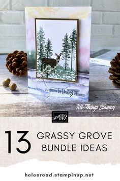 some pine cones are sitting on a table with the text, grassy grove bundle ideas