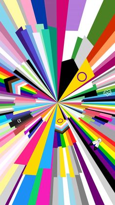 an abstract image with many colors and shapes in the center, including lines that appear to be multicolored