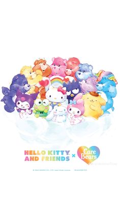 a bunch of small stuffed animals sitting in the middle of a white bowl with rainbow colors