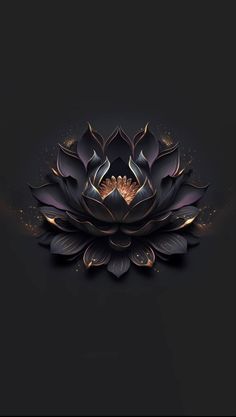 a black and gold flower on a dark background