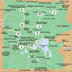 a map of wyoming showing the location of many parks and towns in it's vicinity