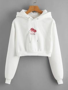 White Oversized Shirt, Mushroom Embroidery, Cute Mushroom, Elegant Color, Crop Hoodie, Trendy Accessories, Oversized Shirt, Full Sleeve, The Well