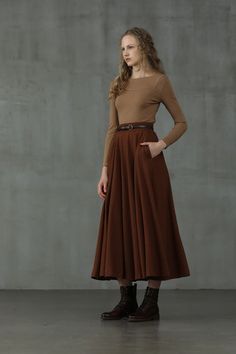 Winter Wool Skirt, Midi Wool Skirt, Warm Skirt, Korean Streetwear Fashion, Long Wool Skirt, Warm Skirts, Skirt Winter, Retro Skirt, Party Rock