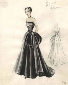 Vogue Fashion Sketches, Vintage Dior Dress, Vintage Fashion Sketches, Christian Dior Dress, Fashion Portfolio Layout, Fashion Design Books, Dior Collection, Dior Dress, Fashion Design Collection