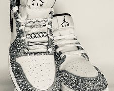 Authentic Fully Blinged Air Jordan 1 High OG or Mids Blue, Custom Rhinestone Sneakers, Bedazzled Nikes, Wedding Shoe, Sneaker Ball - Etsy Bling Jordans, Bedazzling Shoes, Prom Sneakers, Bedazzled Sneakers, Sparkly Sneakers, Cute Jordans, Rhinestone Sneakers, Lace Charms, Jordan 1 Mids