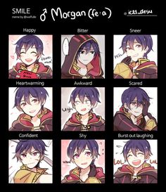 an anime character with different expressions