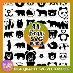 the four bear svg bundle is shown in black and white, with an orange background