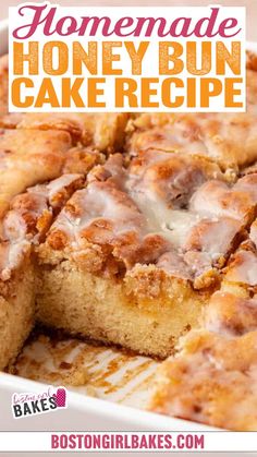 homemade honey bun cake recipe in a white dish