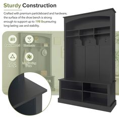 an image of a black wooden locker with shelves