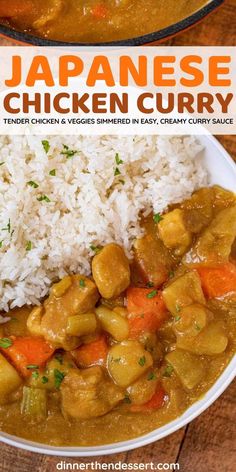 japanese chicken curry with white rice in a bowl