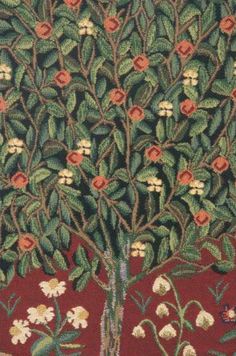 a painting of a tree with flowers on it's branches and leaves in the background