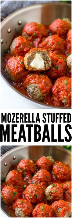 meatballs are cooked in marinara sauce and then covered with mozzarella stuffed meatballs