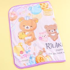 a baby bib with teddy bears on it and the words rilakk thank for all your friends