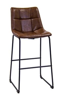 a brown leather chair with metal legs and a seat cushion on the back of it