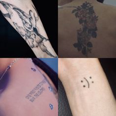 four different tattoos on the back of people's bodies