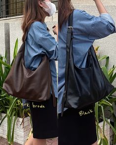 [pre-order] ᡣ𐭩 Leather Tote ᡣ𐭩 • black • dark brown • • fit 13” laptop 📸 by us ▸ price: $10.90 🌟Order cannot cancel! #monstar_bags #totebag #totebagaesthetic #bag #leathertote Brown Fits, Dark Black, Leather Tote, Pre Order, Dark Brown, Collage, Leather