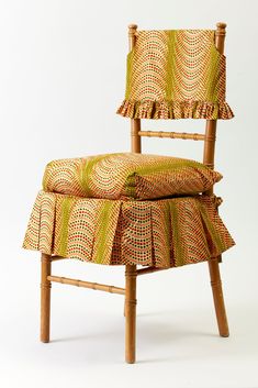 Ruffled slipcover and seat cushion in Ankara cotton. Upholstered Parsons Dining Chairs, Slipcovered Dining Chairs, Floral Chair, Parsons Dining Chairs, December 01, Leather Dining Room Chairs, Chair Slipcover, Johannesburg South, Chinoiserie Chic