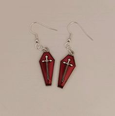 Gothic grunge alt style red coffin vampire dangle earrings, hook style, silicone earrings backings included Red Drop Earrings For Halloween, Vampire Earrings, Alt Style, Feminine Aesthetic, Etsy Earrings Dangle, Jewelry Earrings Dangle, Dangle Drop Earrings, Dangle Earrings, Jewelry Earrings