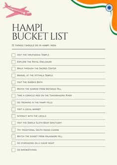 the hampi bucket list is shown in orange and green