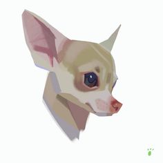 a digital painting of a dog's head with very large ears and blue eyes