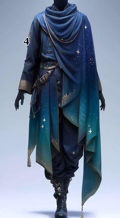 Arabian Costume Male, Magic Outfits Male, Librarian Oc Male, Arabian Outfit Men, Blue Fantasy Outfit Male, Fancy Male Outfits, Hades Outfit, Star Cloak, Artemis Hades