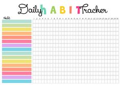 a printable daily habit tracker with colorful lines on the top and bottom, which reads daily