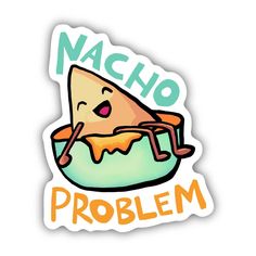 a sticker that says macho problem with a slice of pizza in the bowl