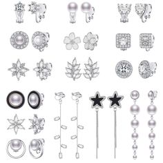 PRICES MAY VARY. 【You Will Get】: 15 pairs non pierced silver clip earrings, including 12 pairs clip on stud earrings and 3 pairs clip dangle earrings. The design elements contains crystal, faux pearl, flower, leaf, heart, star. 【Environmental Materials】: The women’s clip-on earrings is made of crystal, simulated pearls, anti pain rubber pads and environmental alloy,plated them with gold tone,the color is bright and eye-catching.It is nickel lead free, hypoallergenic, lightweight, high resistance Non Pierced Earrings, Gold Clips, Pierced Jewelry, Girls Earrings, Pierced Earrings, Set For Women, Earrings Set, Earrings Jewelry, Earings Piercings