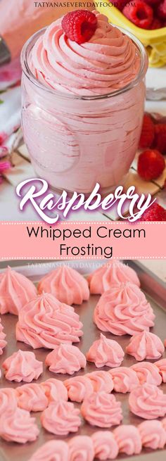 raspberry whipped cream frosting in a glass jar