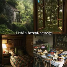 there are pictures of the inside of a cottage