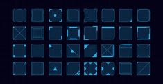 a set of blue squares and rectangles on a black background