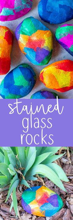 painted rocks with text that reads stained glass rocks