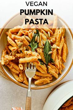 top view of a fork picking up some pumpkin pasta from a bowl. Vegan Pumpkin Pasta, Creamy Pumpkin Pasta, Pumpkin Pasta Recipe, Spiced Vegetables, Pumpkin Dishes, Pumpkin Sauce, Pumpkin Pasta