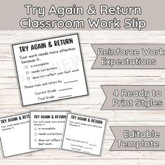 the try again and return classroom work slip