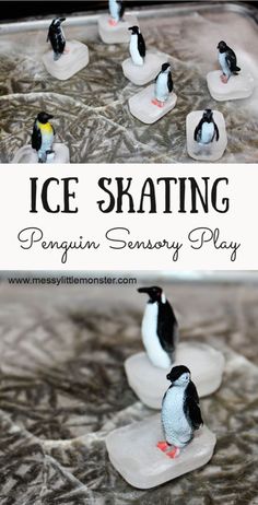 an ice skating penguin game is shown with penguins on the ice and one penguin sitting on top