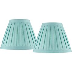 two light blue lamps with pleated shades